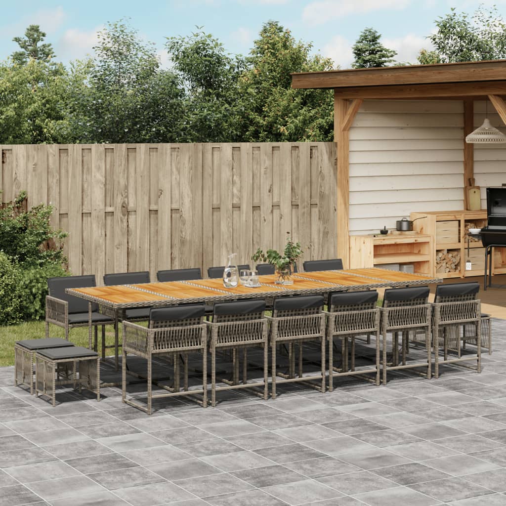 17 Piece Garden Dining Set with Cushions Grey Poly Rattan