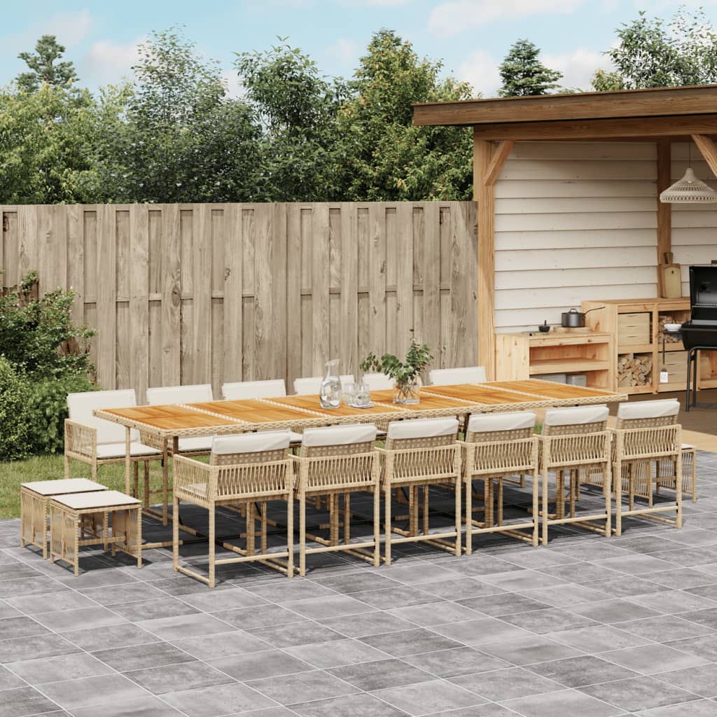 17 Piece Garden Dining Set with Cushions Beige Poly Rattan