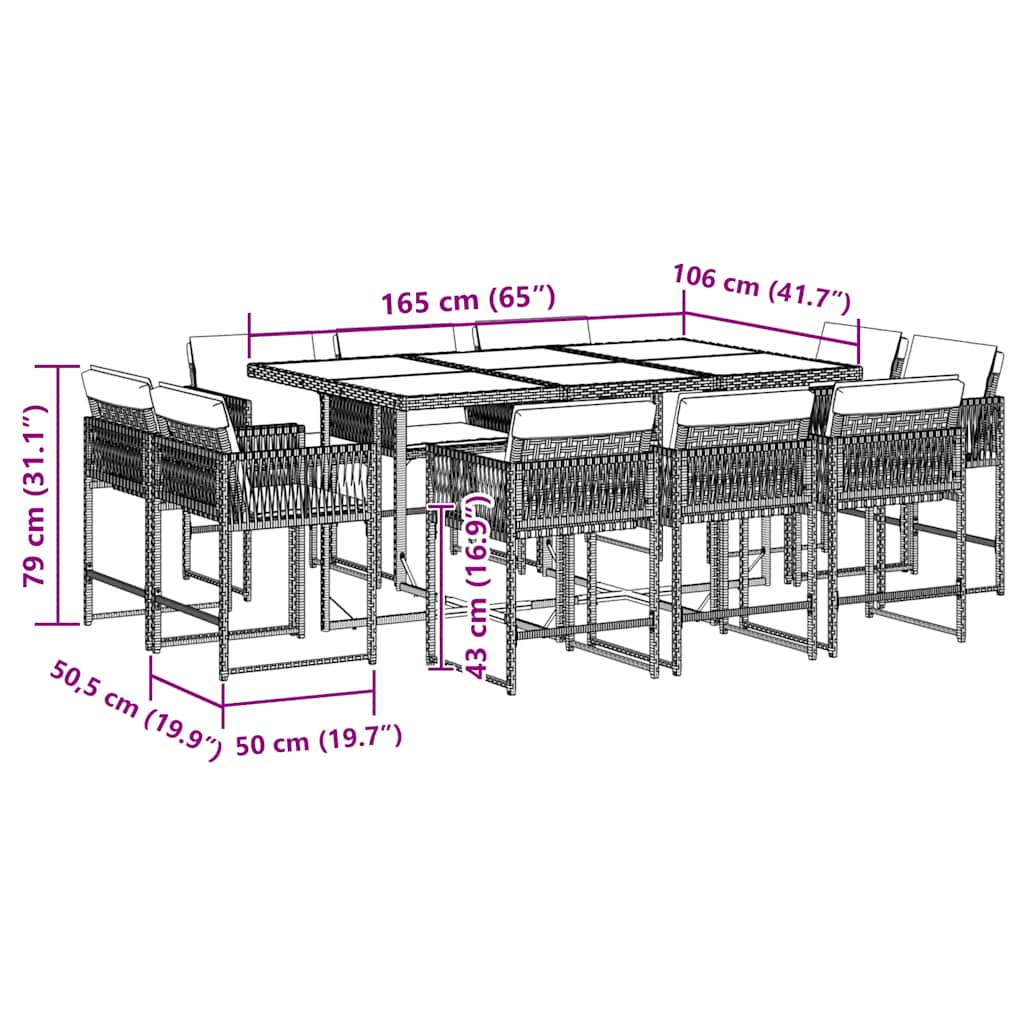 11 Piece Garden Dining Set with Cushions Black Poly Rattan
