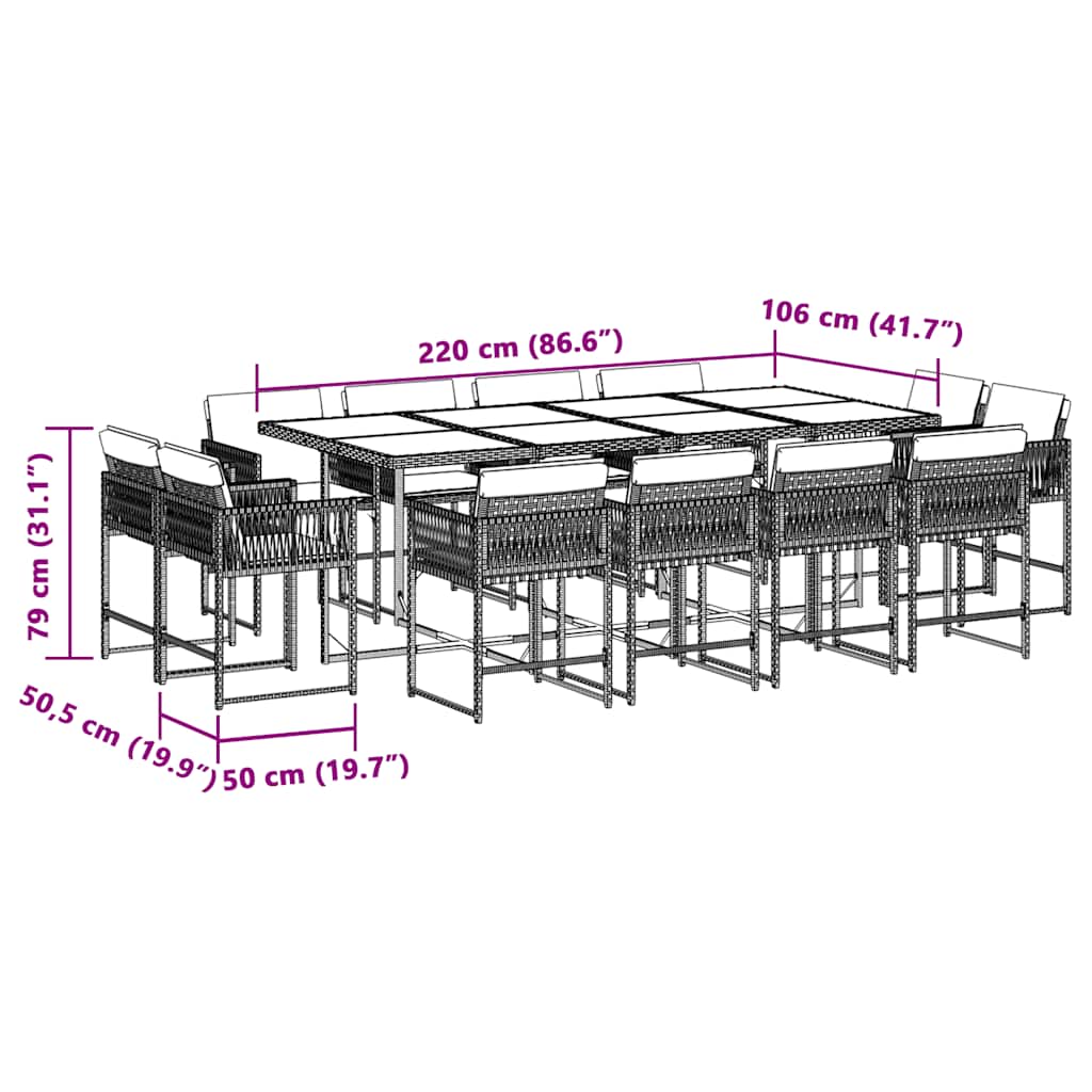 13 Piece Garden Dining Set with Cushions Mix Beige Poly Rattan