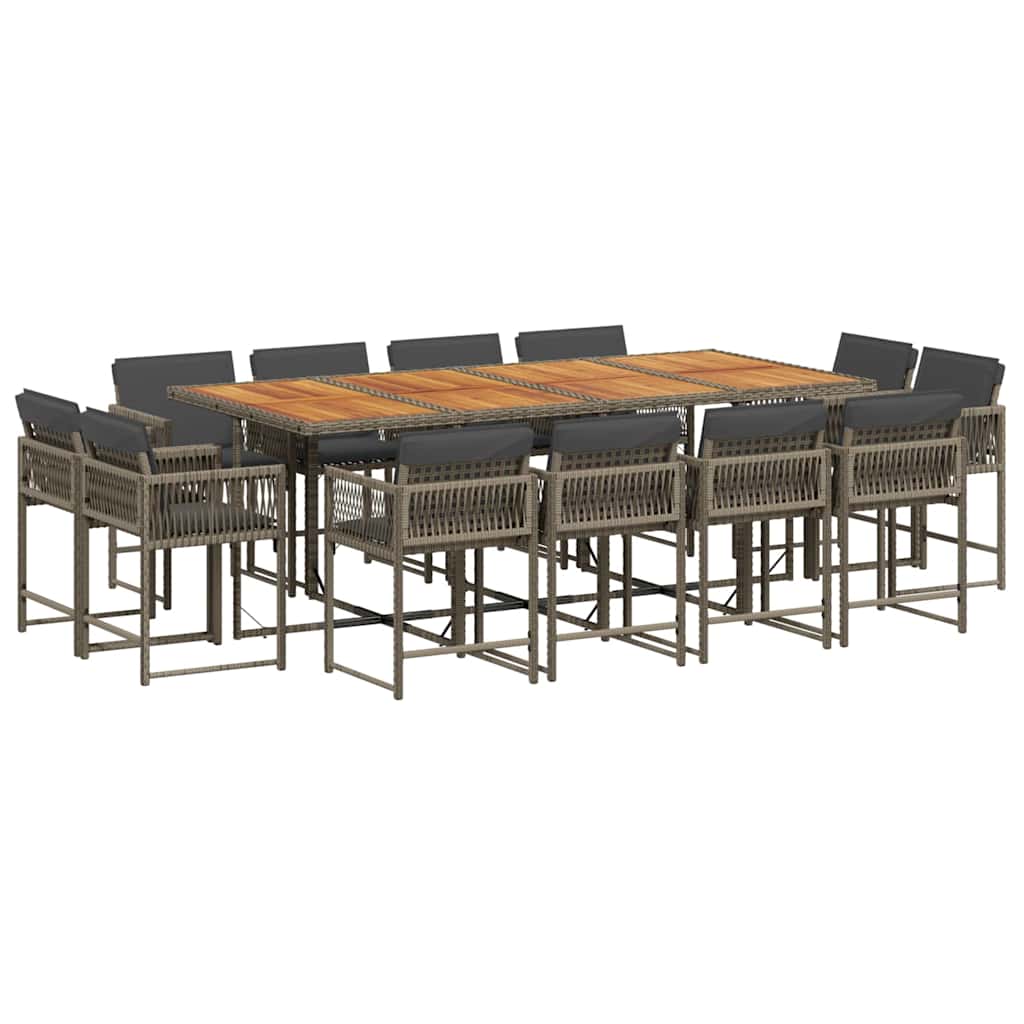 13 Piece Garden Dining Set with Cushions Grey Poly Rattan