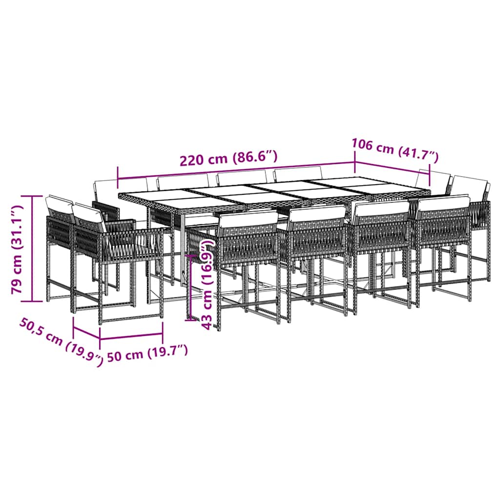 13 Piece Garden Dining Set with Cushions Black Poly Rattan