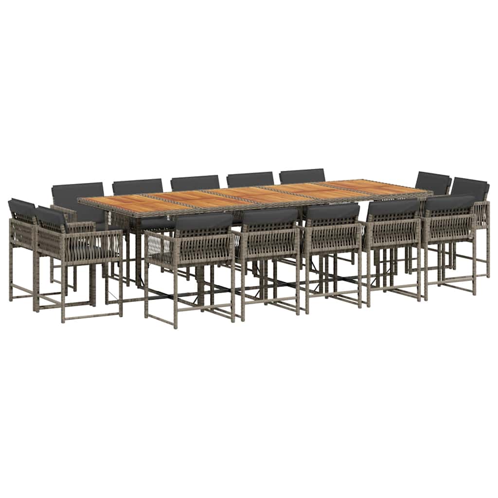 15 Piece Garden Dining Set with Cushions Grey Poly Rattan