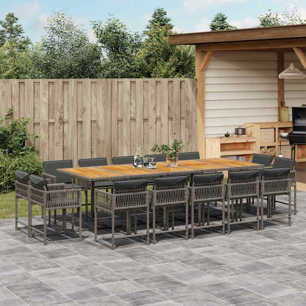 15 Piece Garden Dining Set with Cushions Grey Poly Rattan