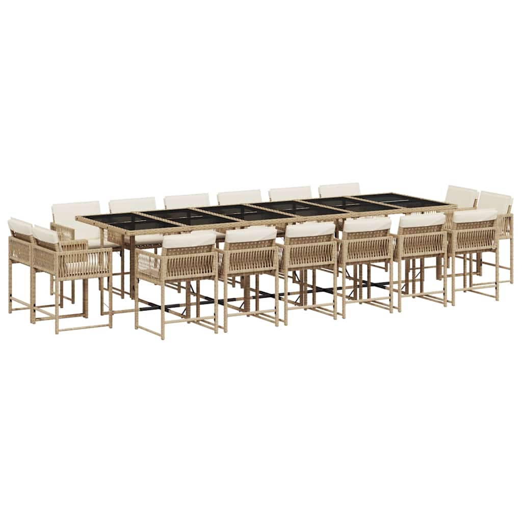 17 Piece Garden Dining Set with Cushions Beige Poly Rattan