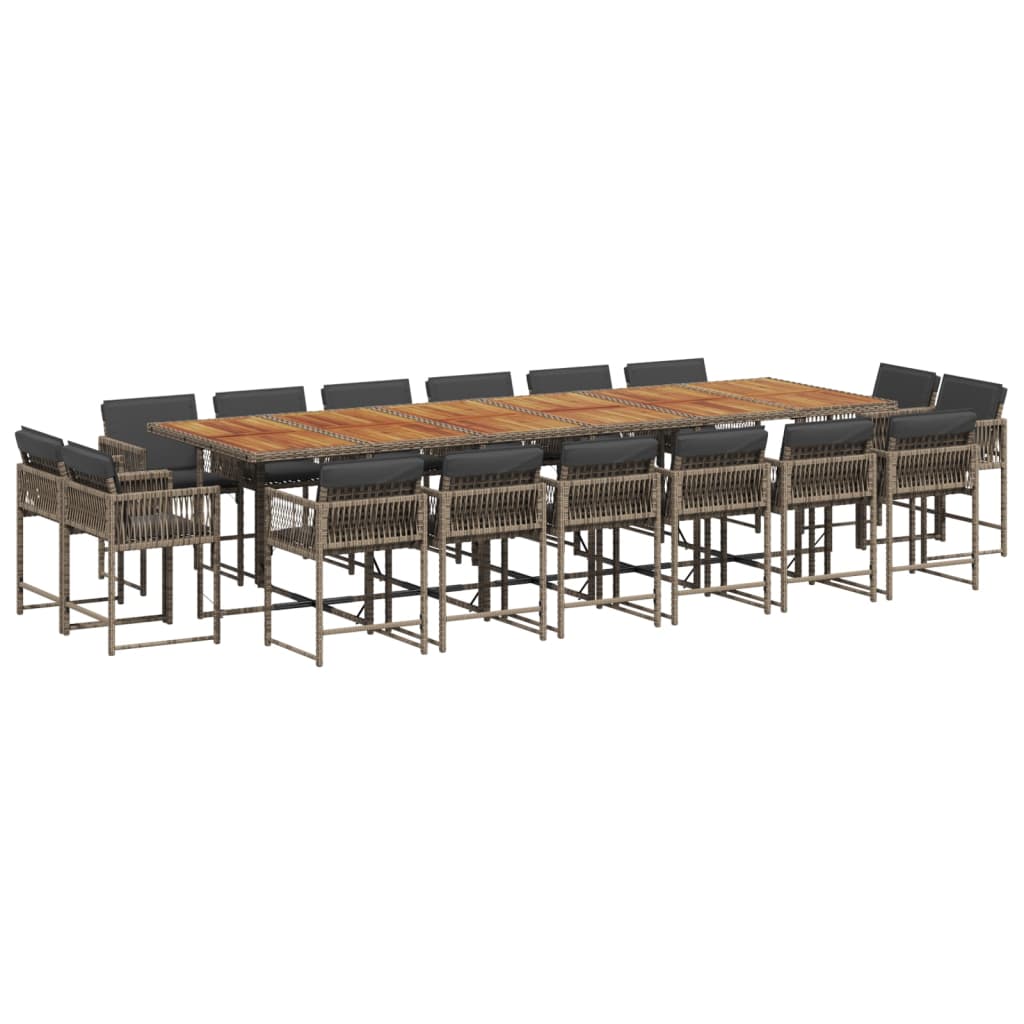 17 Piece Garden Dining Set with Cushions Grey Poly Rattan