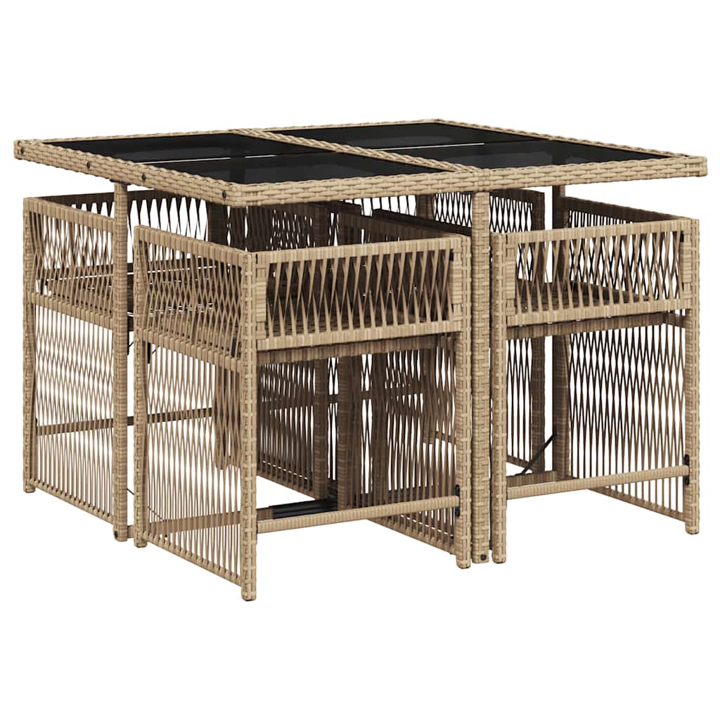 5 Piece Garden Dining Set with Cushions Mix Beige Poly Rattan