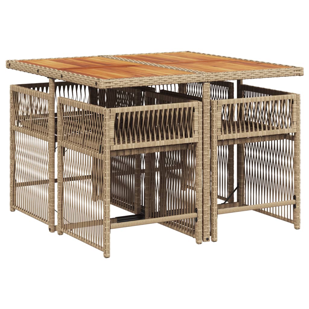 5 Piece Garden Dining Set with Cushions Beige Poly Rattan