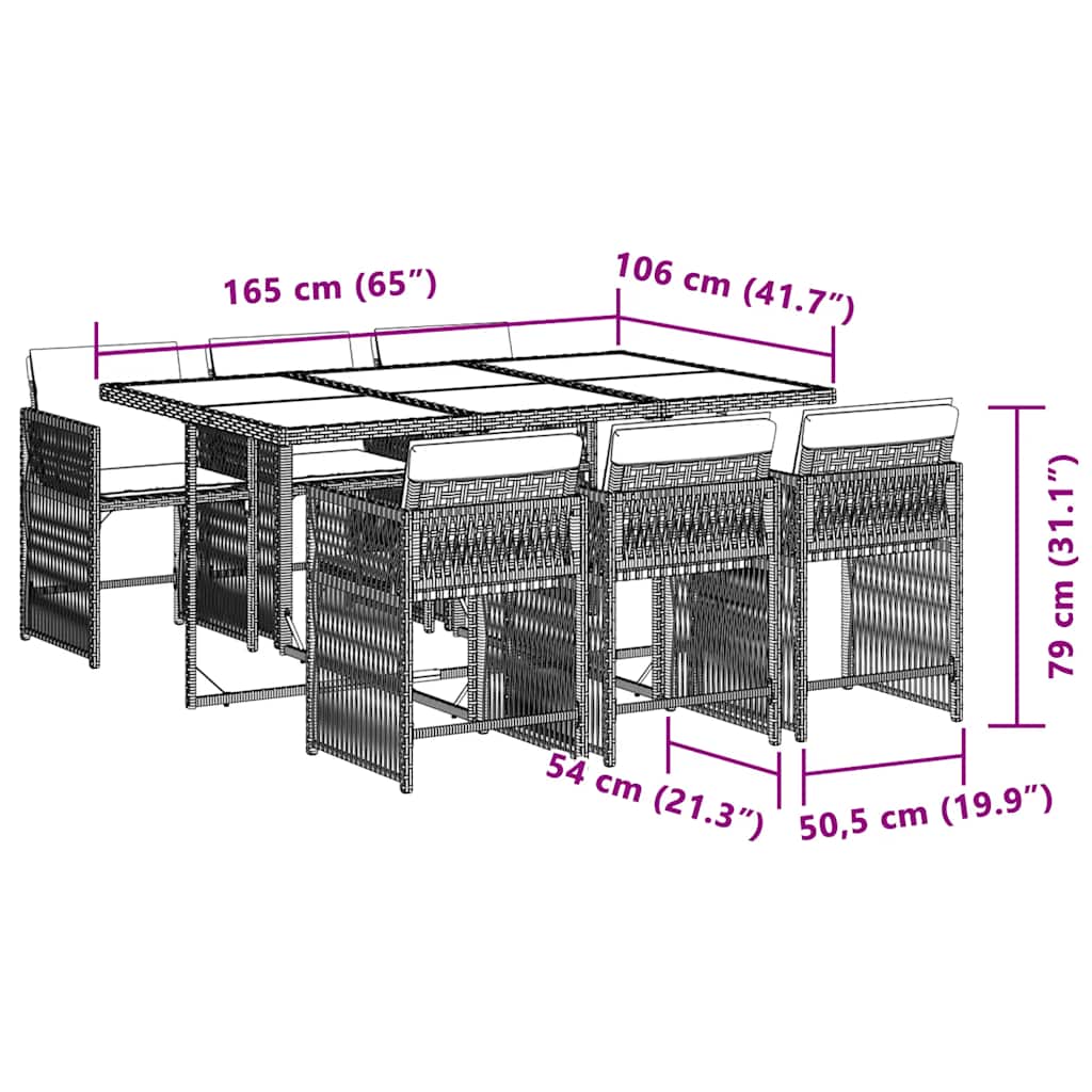7 Piece Garden Dining Set with Cushions Mix Beige Poly Rattan