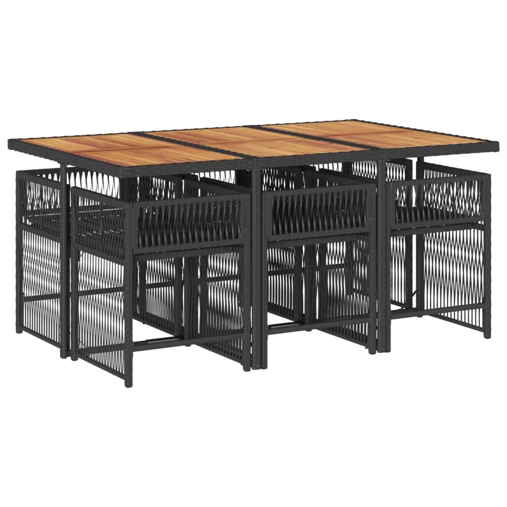 7 Piece Garden Dining Set with Cushions Black Poly Rattan