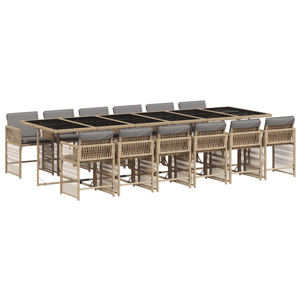 13 Piece Garden Dining Set with Cushions Mix Beige Poly Rattan