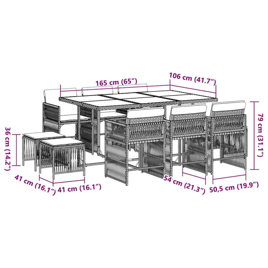 11 Piece Garden Dining Set with Cushions Grey Poly Rattan