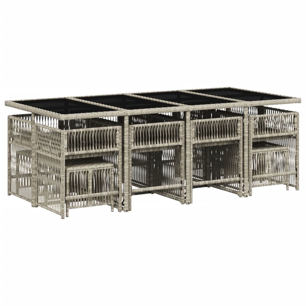 13 Piece Garden Dining Set with Cushions Light Grey Poly Rattan