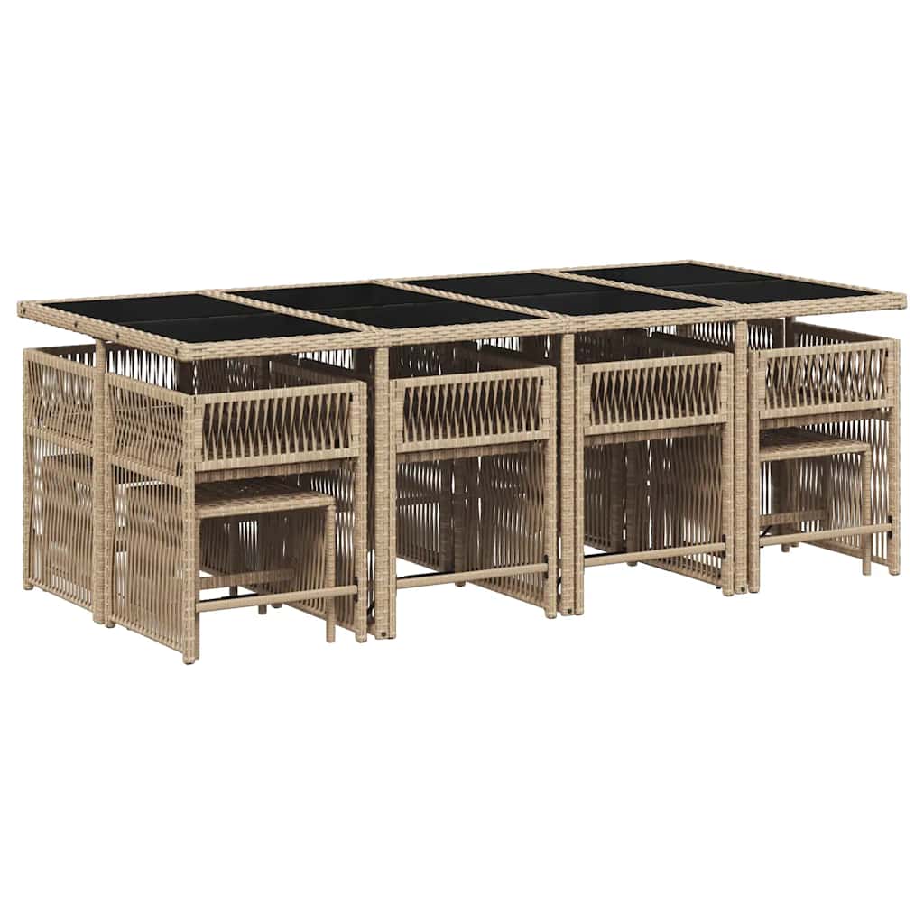 13 Piece Garden Dining Set with Cushions Mix Beige Poly Rattan