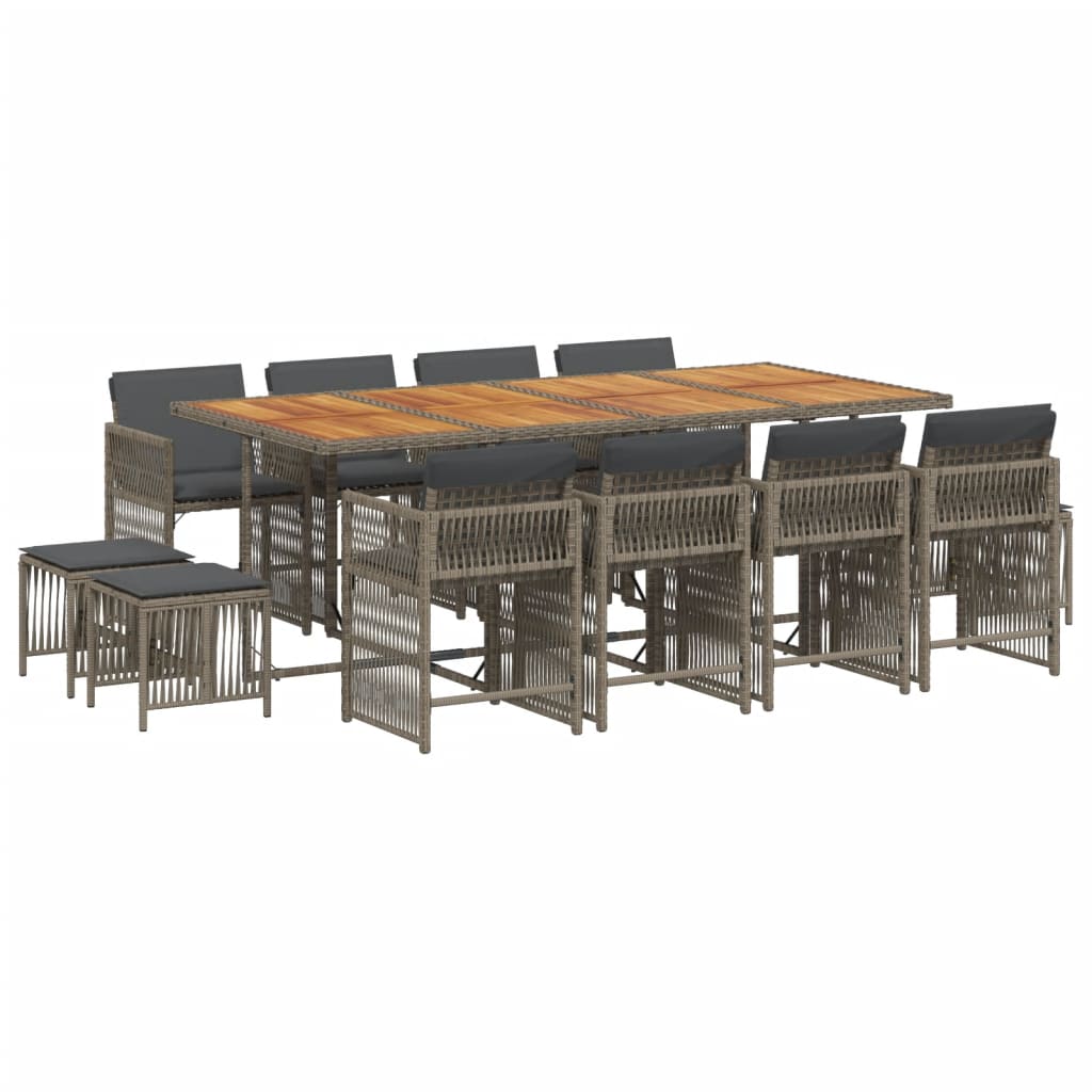 13 Piece Garden Dining Set with Cushions Grey Poly Rattan