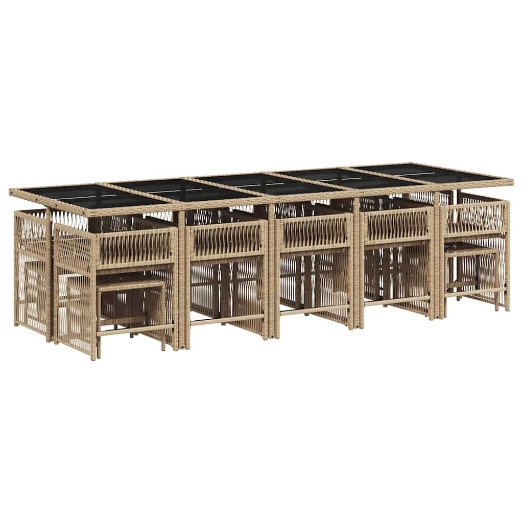 15 Piece Garden Dining Set with Cushions Beige Poly Rattan