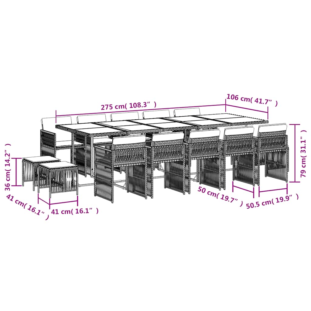 15 Piece Garden Dining Set with Cushions Beige Poly Rattan