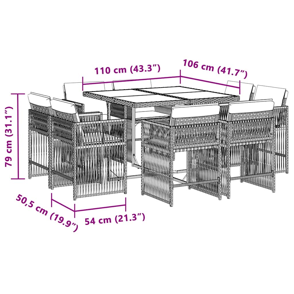 9 Piece Garden Dining Set with Cushions Mix Beige Poly Rattan