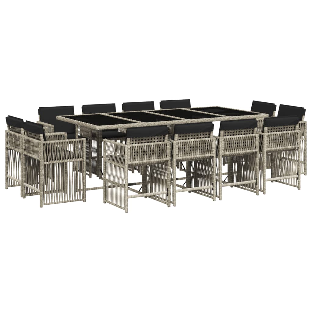 13 Piece Garden Dining Set with Cushions Light Grey Poly Rattan