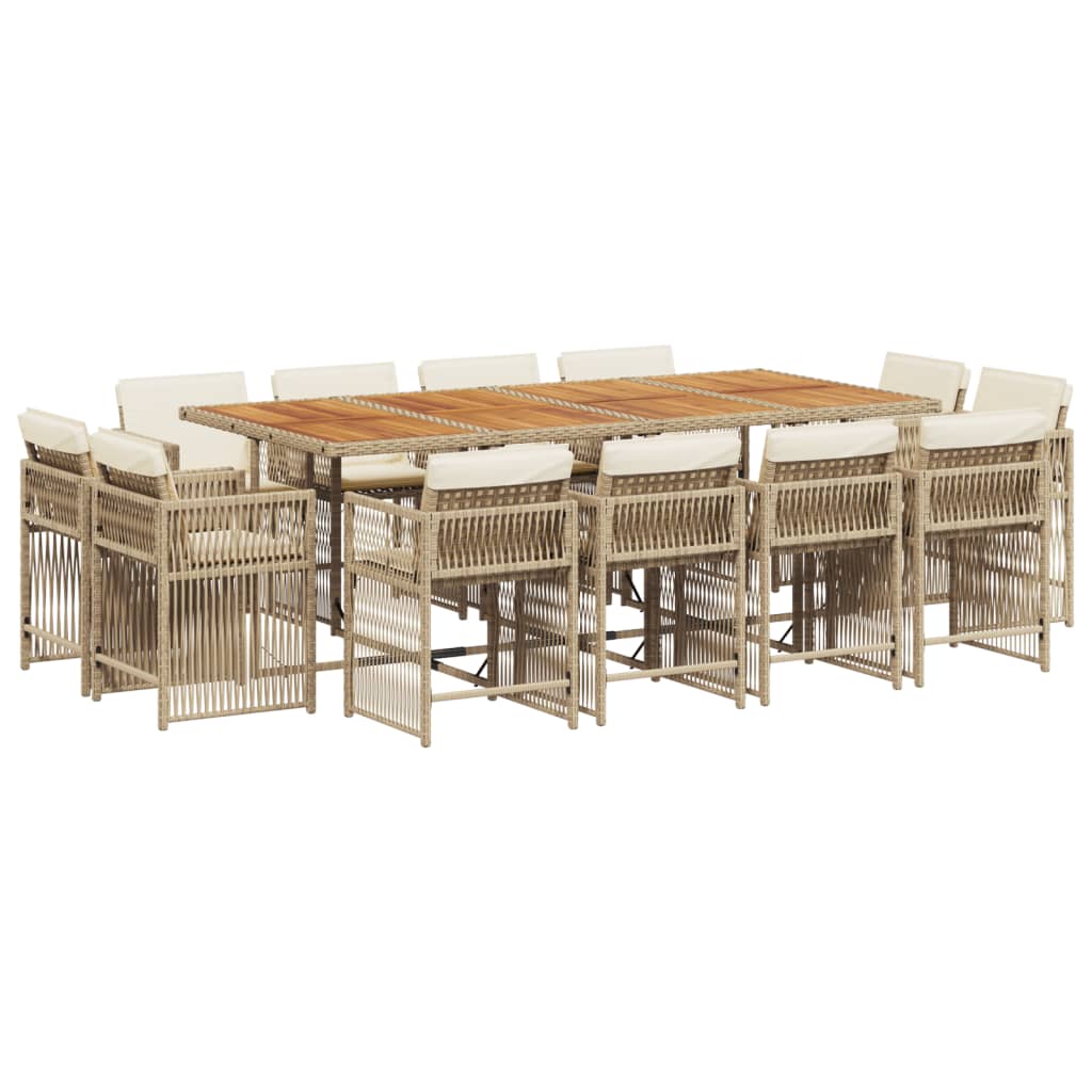 13 Piece Garden Dining Set with Cushions Beige Poly Rattan