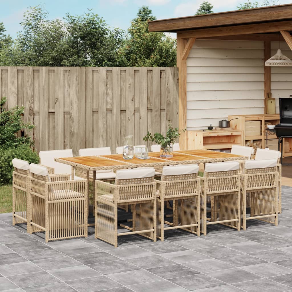 13 Piece Garden Dining Set with Cushions Beige Poly Rattan