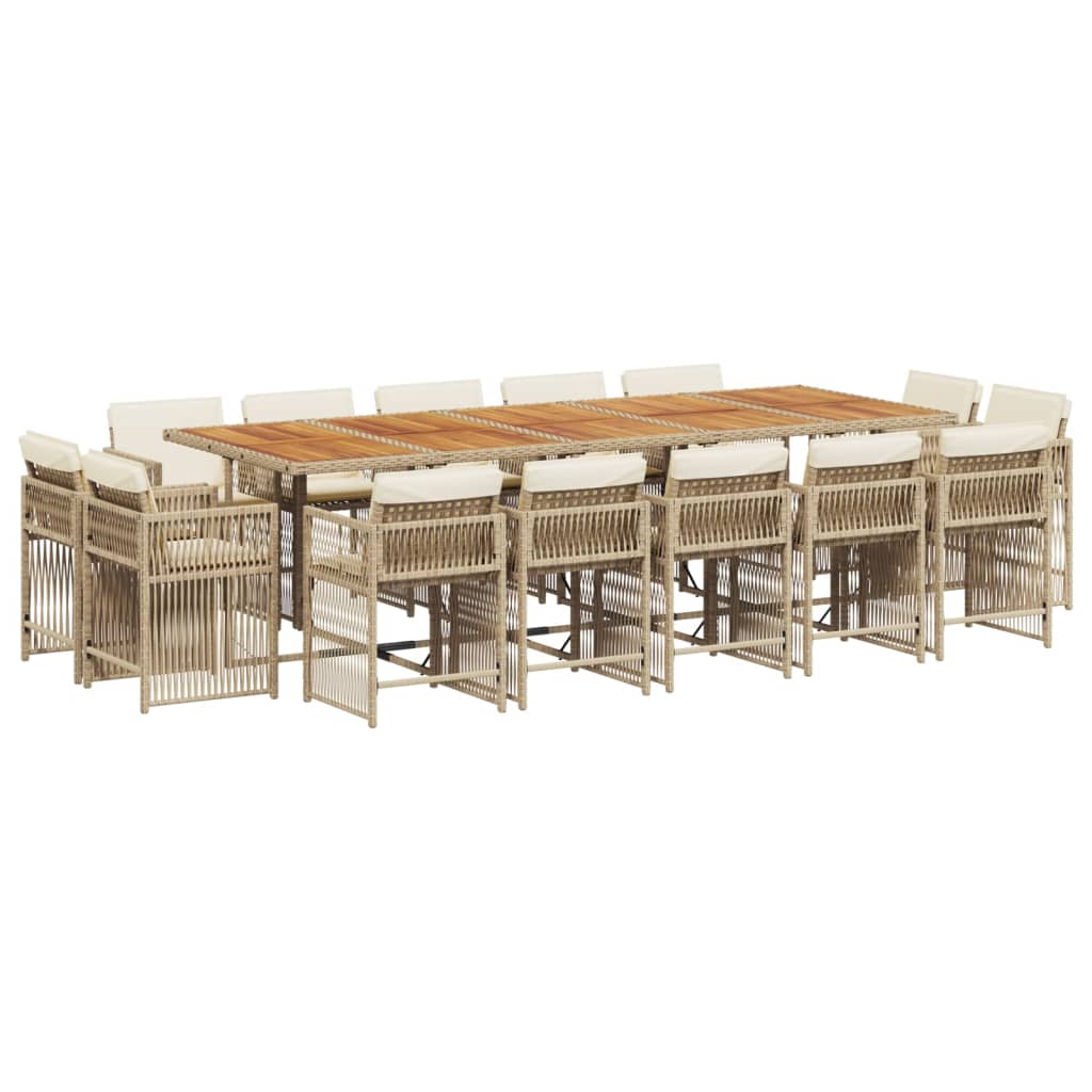15 Piece Garden Dining Set with Cushions Beige Poly Rattan