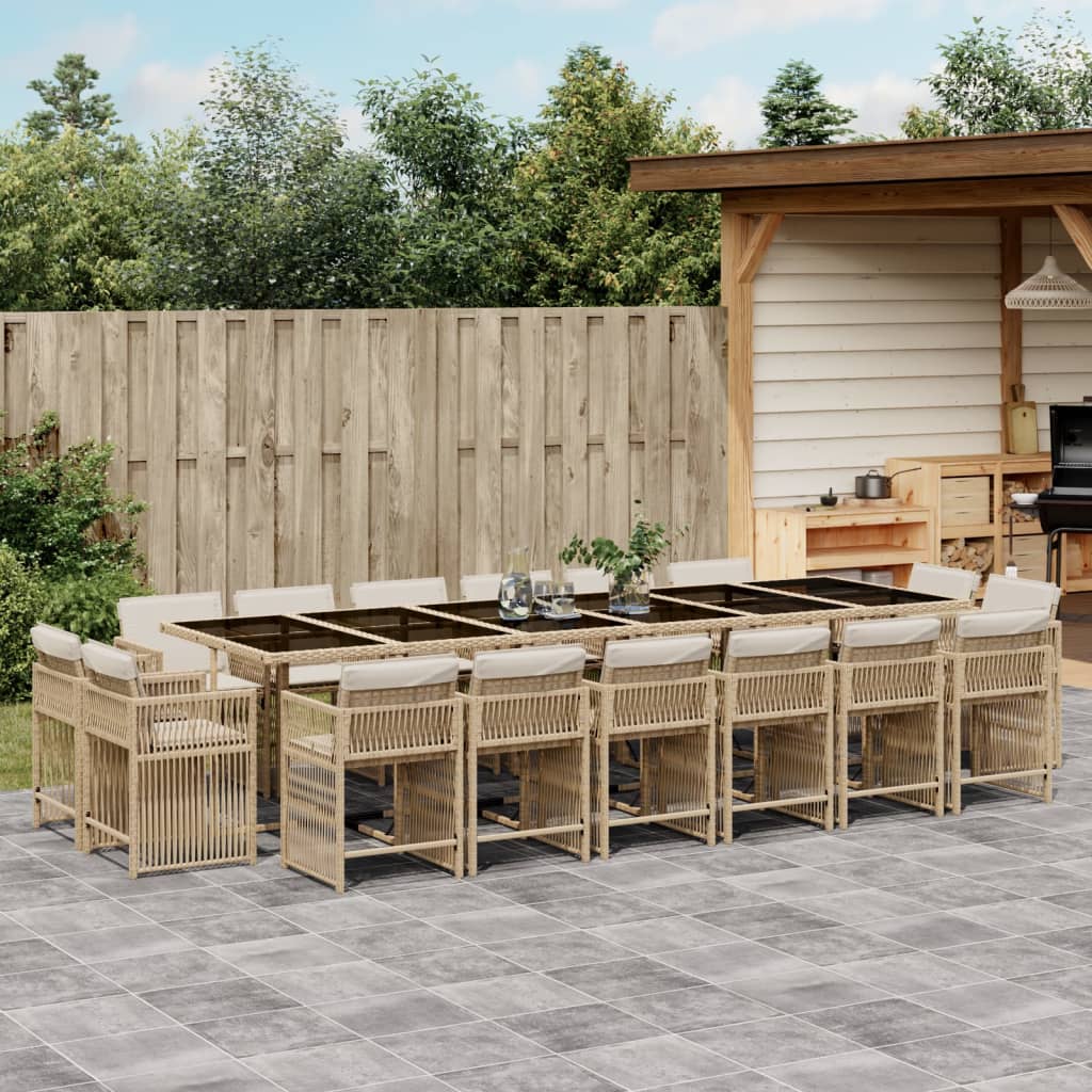 17 Piece Garden Dining Set with Cushions Beige Poly Rattan