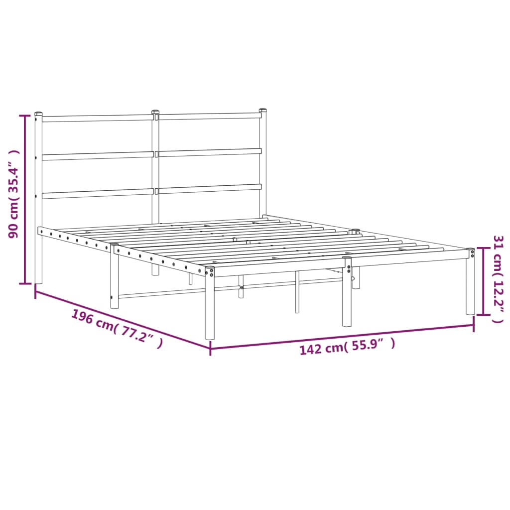 Metal Bed Frame without Mattress with Headboard Black 135x190 cm