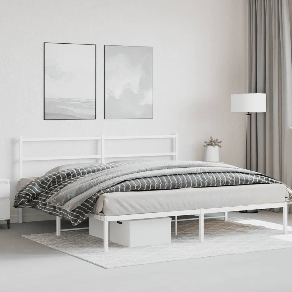Metal Bed Frame without Mattress with Headboard White 183x203 cm King