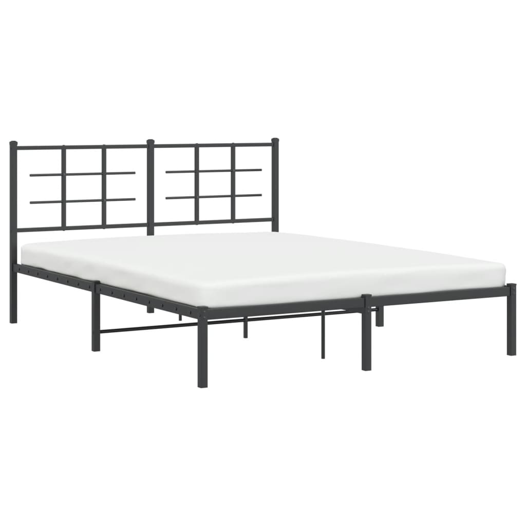 Metal Bed Frame without Mattress with Headboard Black 150x200 cm
