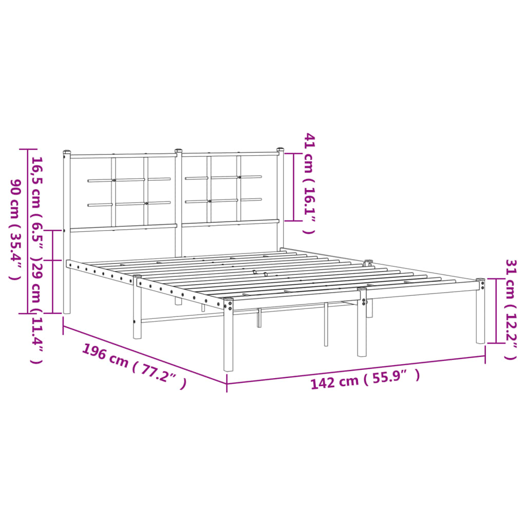 Metal Bed Frame without Mattress with Headboard White 135x190 cm
