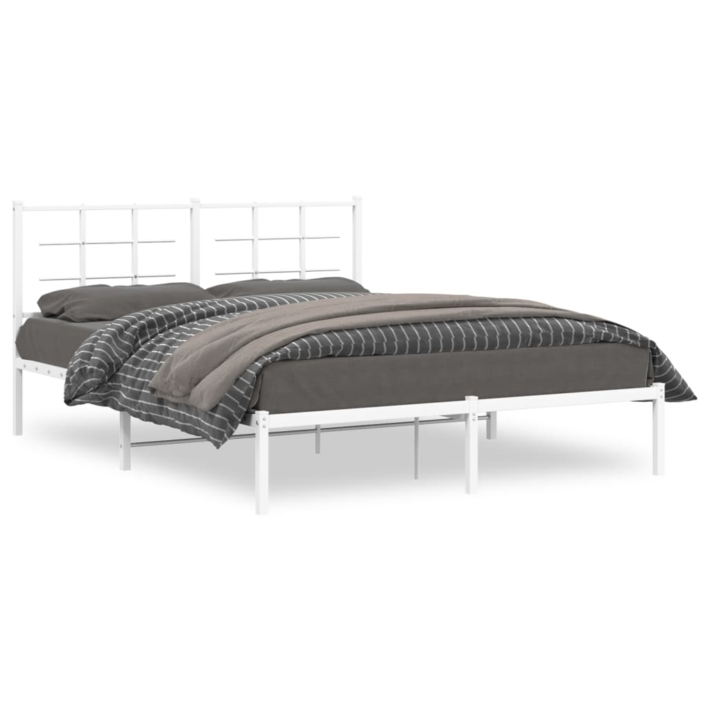 Metal Bed Frame without Mattress with Headboard White 150x200 cm