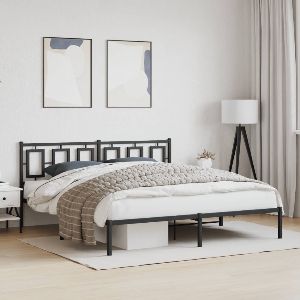 Metal Bed Frame without Mattress with Headboard Black 183x203 cm King