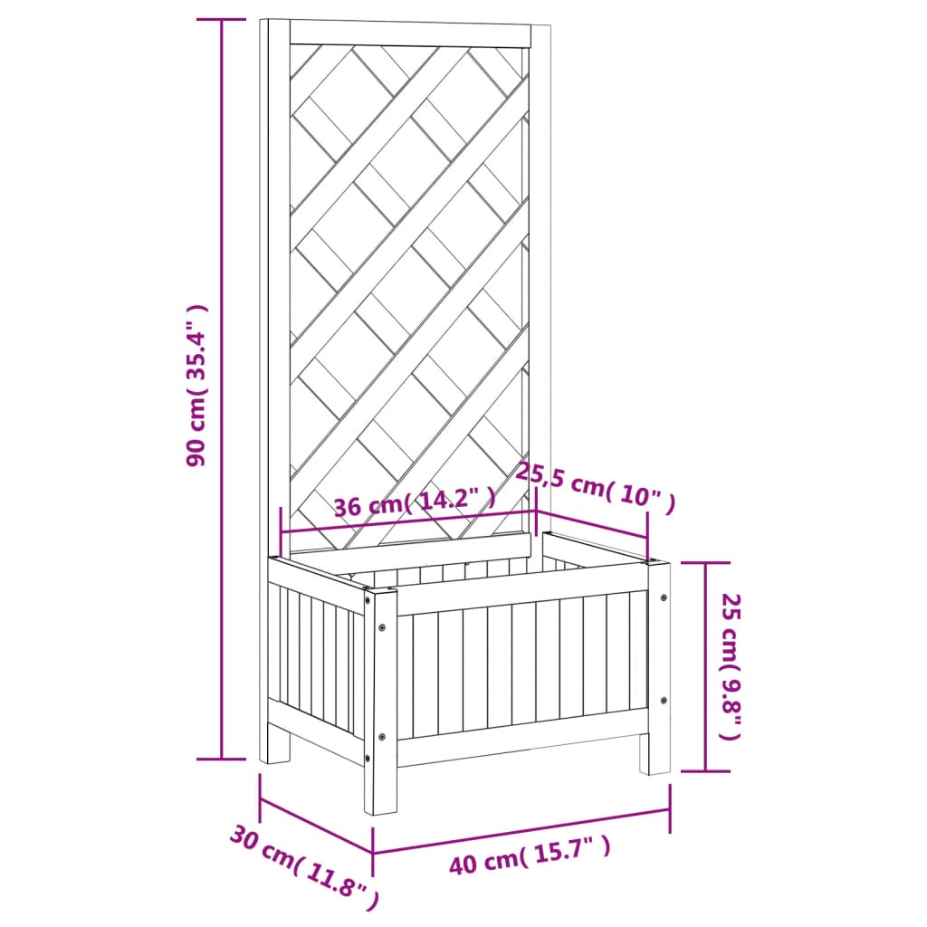 Planter with Trellis Brown 40x30x90 cm Solid Wood Fir