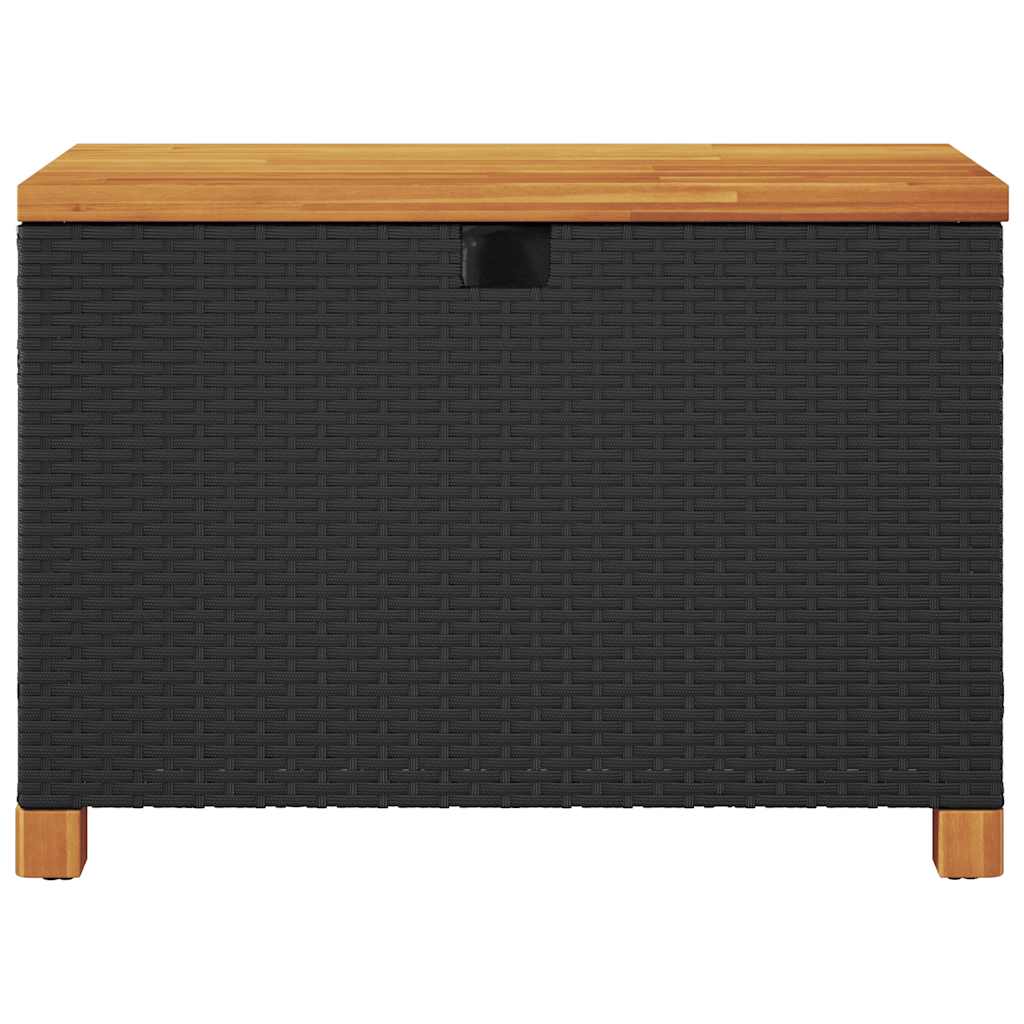 Garden Storage Box Black 80x40x48 cm Poly Rattan Acacia Wood