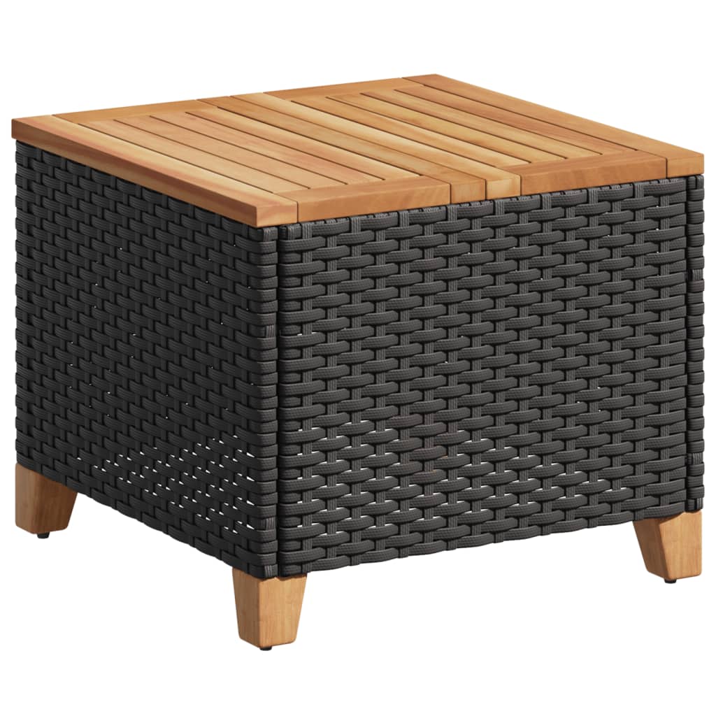 Garden Table Black 45x45x37 cm Poly Rattan Acacia Wood