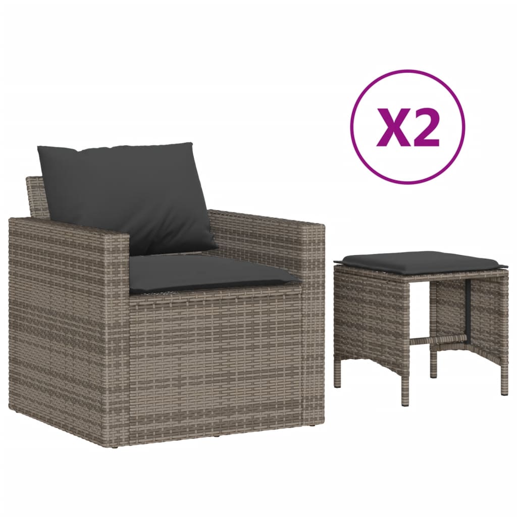 4 Piece Garden Sofa Set with Cushions Grey Poly Rattan