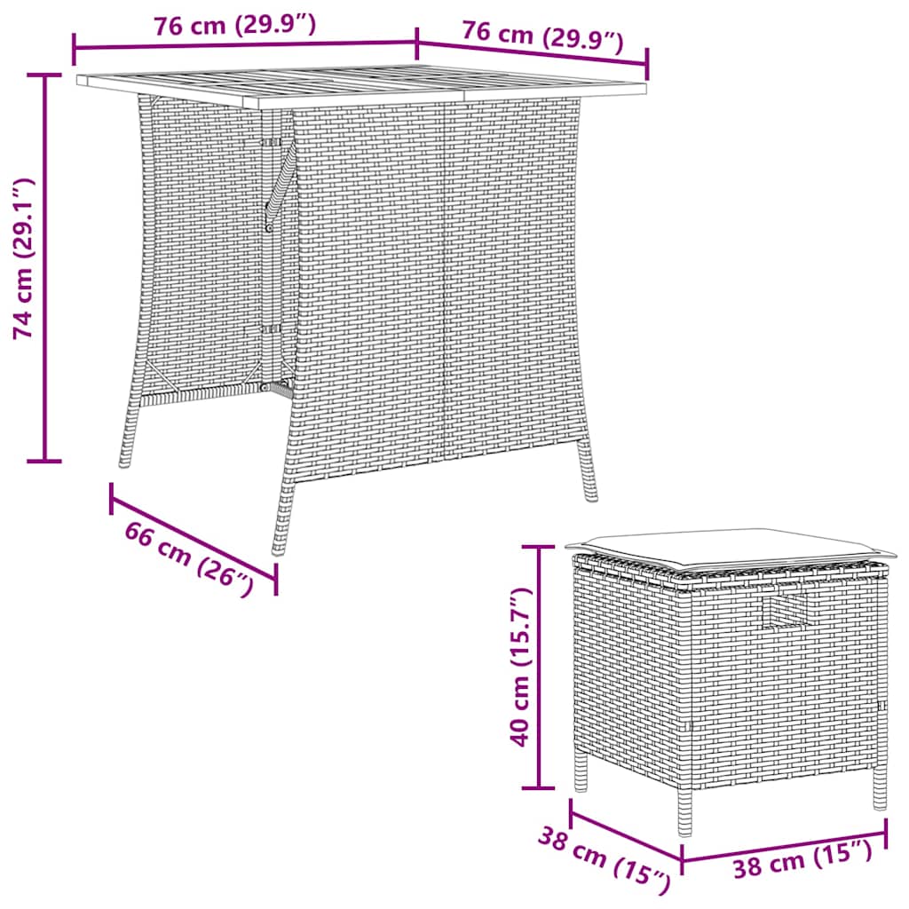 5 Piece Garden Dining Set with Cushions Grey Poly Rattan