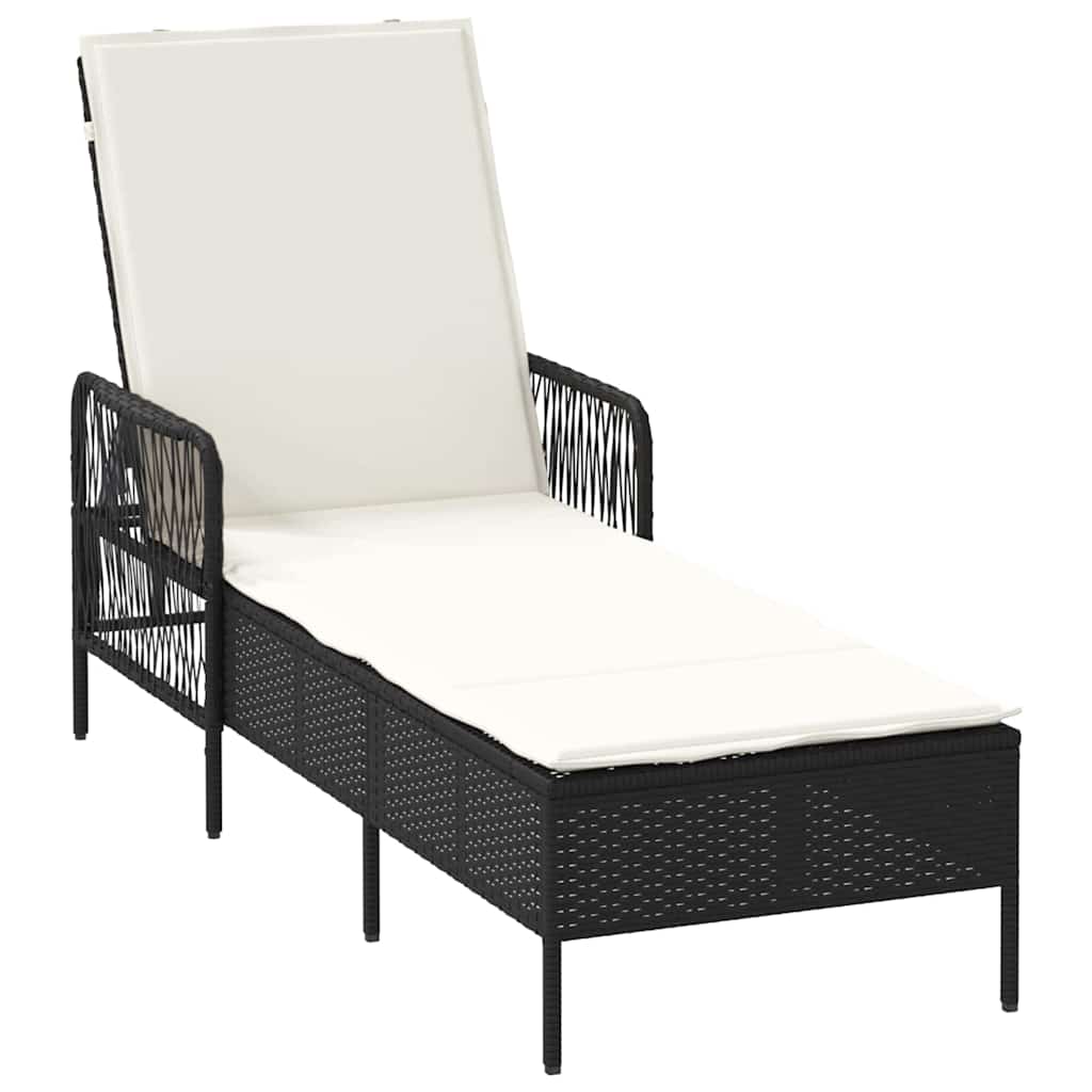 Sun Lounger Poly Rattan Black and Cream White