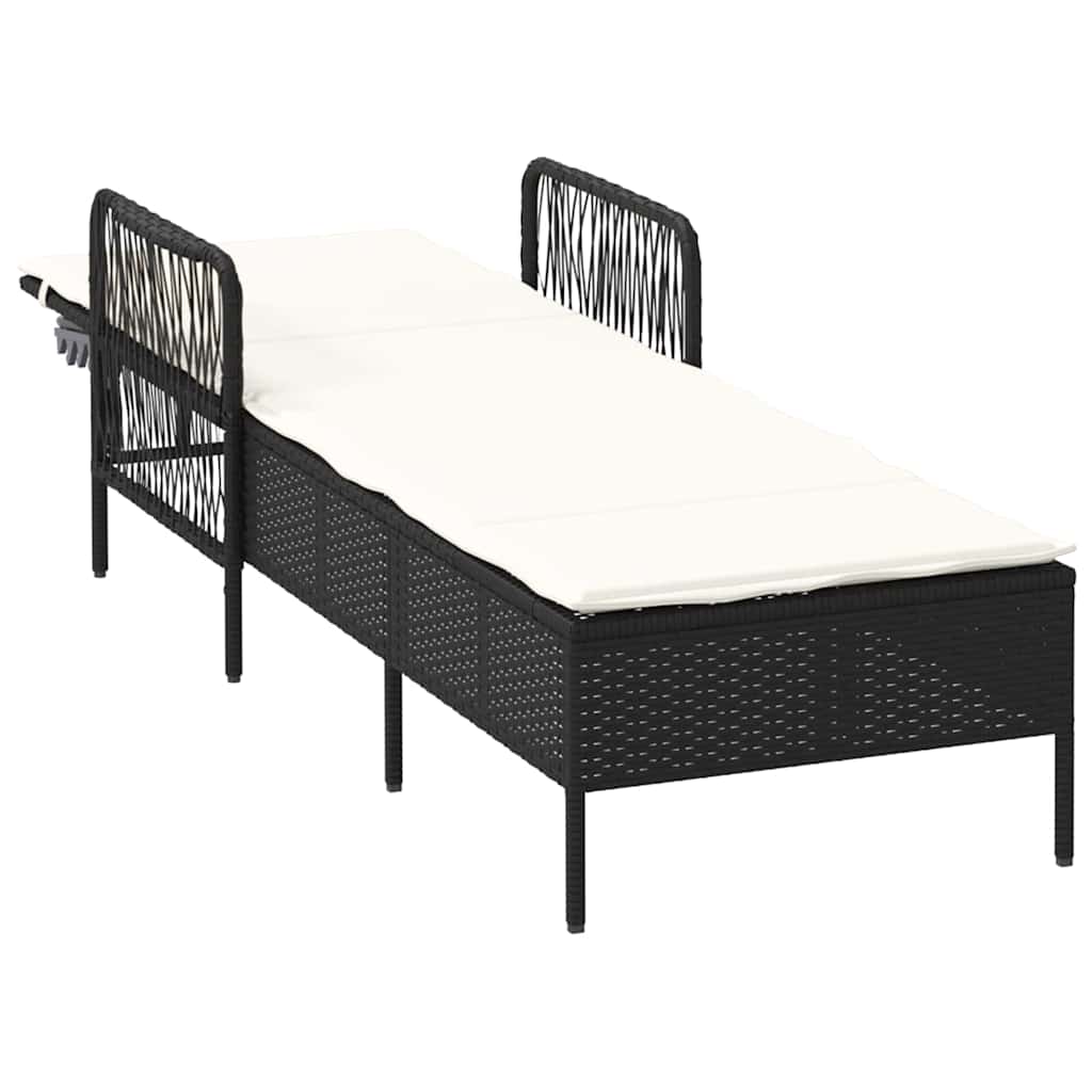 Sun Lounger Poly Rattan Black and Cream White