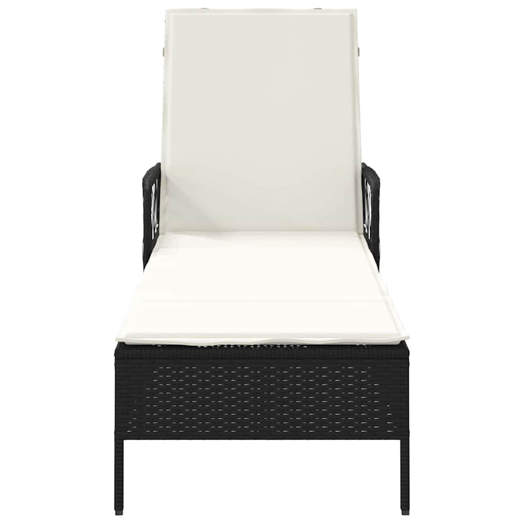 Sun Lounger Poly Rattan Black and Cream White