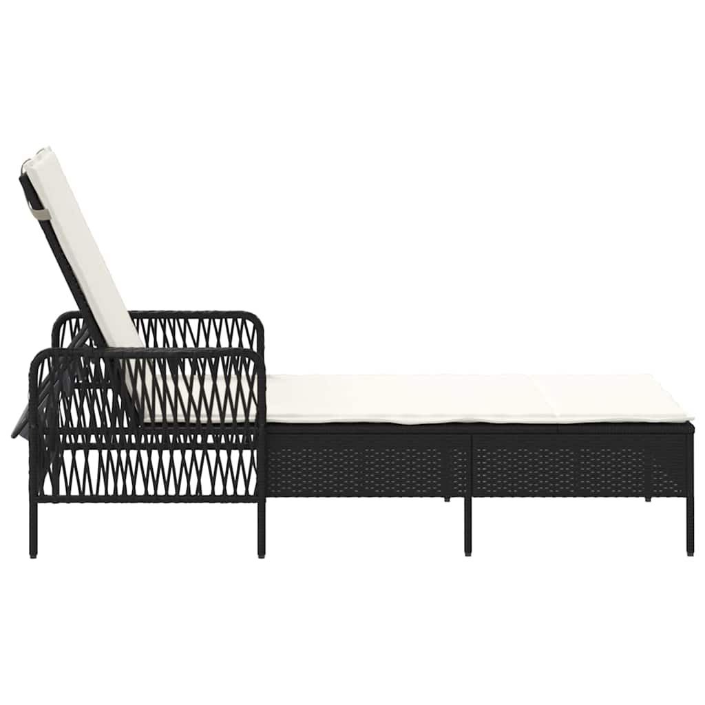 Sun Lounger Poly Rattan Black and Cream White