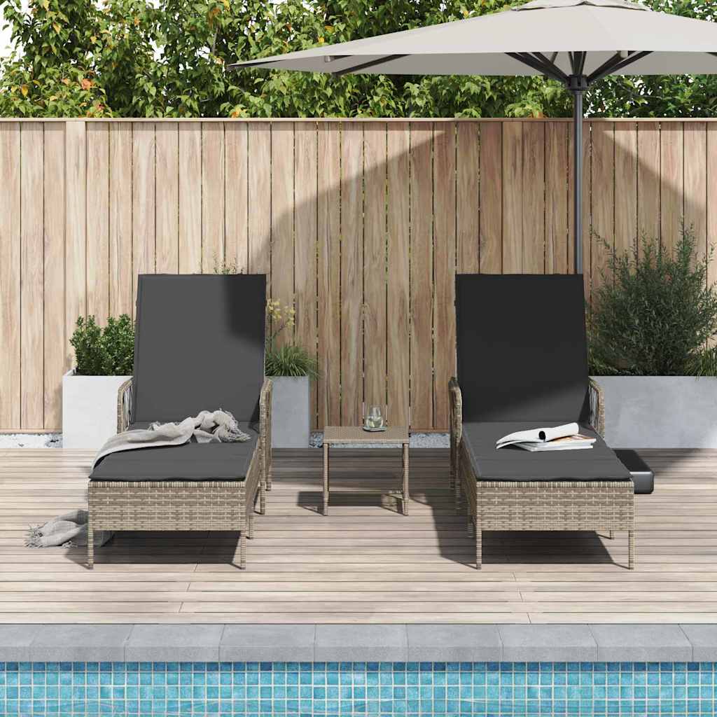 Sun Lounger 3 pcs Poly Rattan Grey and Dark Grey