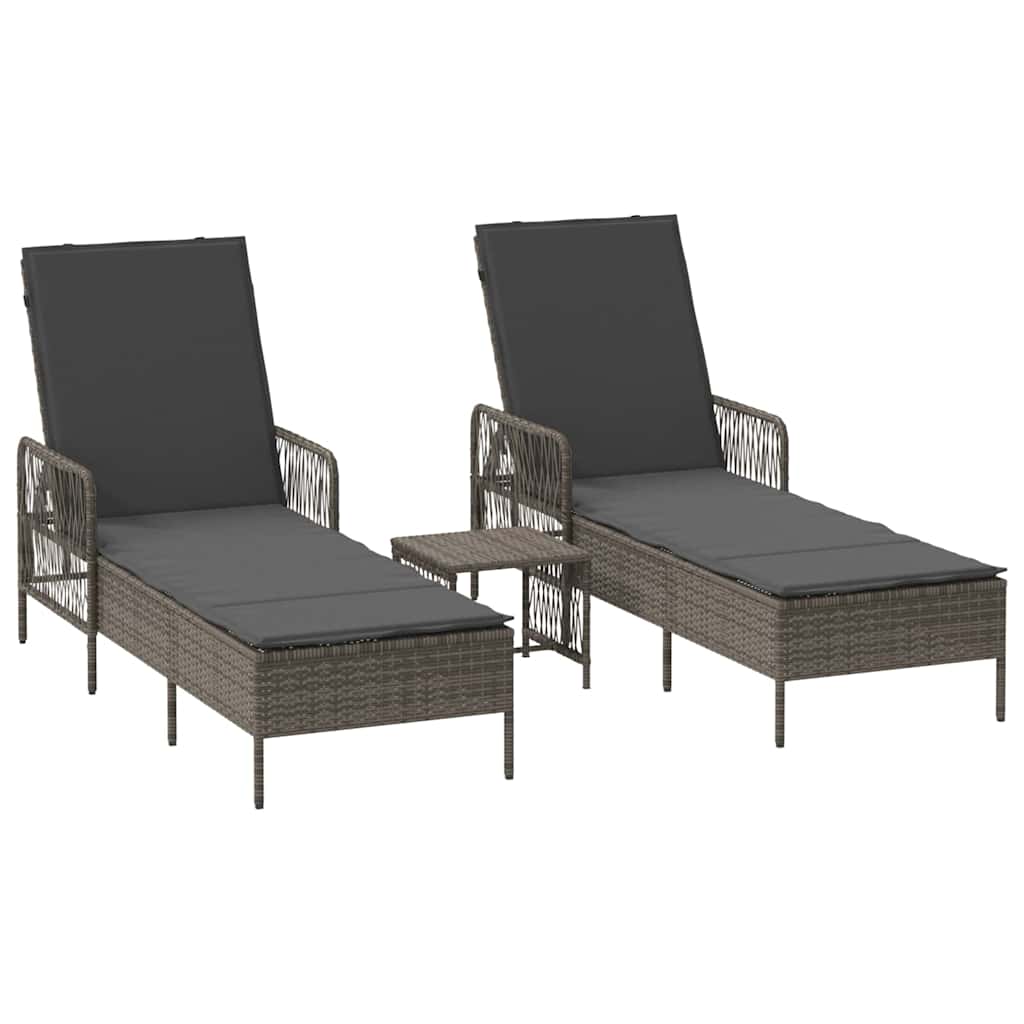 Sun Lounger 3 pcs Poly Rattan Grey and Dark Grey