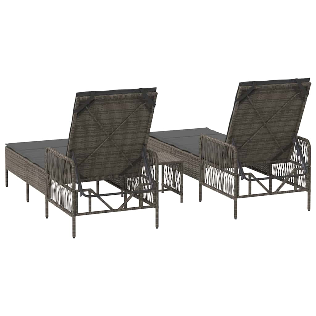 Sun Lounger 3 pcs Poly Rattan Grey and Dark Grey