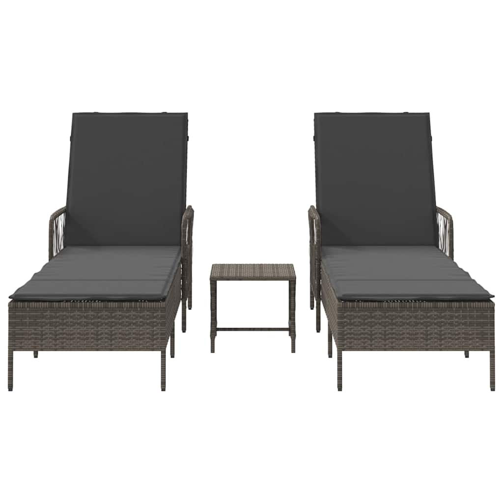 Sun Lounger 3 pcs Poly Rattan Grey and Dark Grey