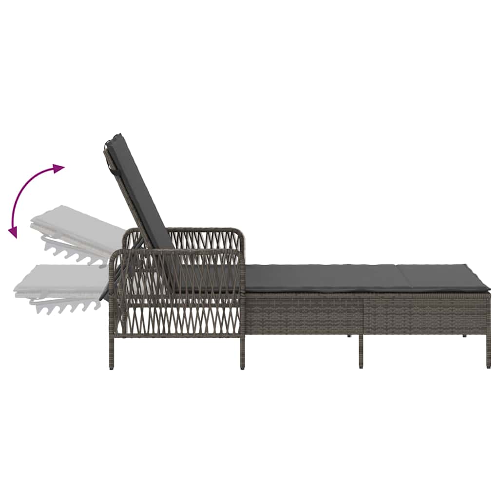 Sun Lounger 3 pcs Poly Rattan Grey and Dark Grey