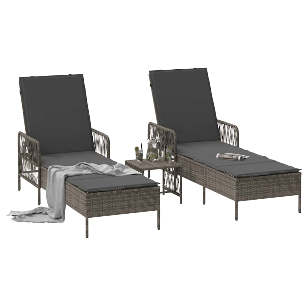 Sun Lounger 3 pcs Grey and Dark Grey 55 x 200 x 92 cm