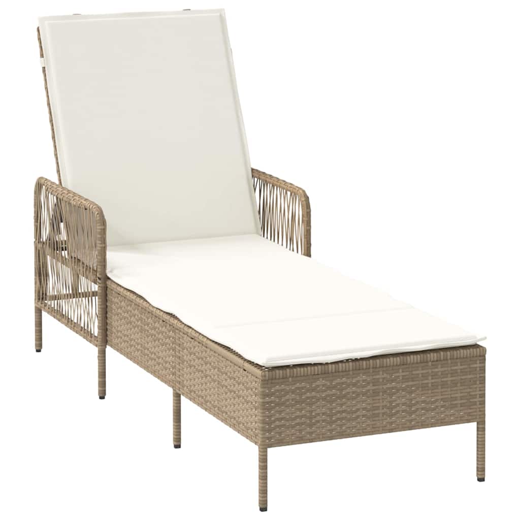Sun Lounger 3 pcs Poly Rattan Beige and Cream White