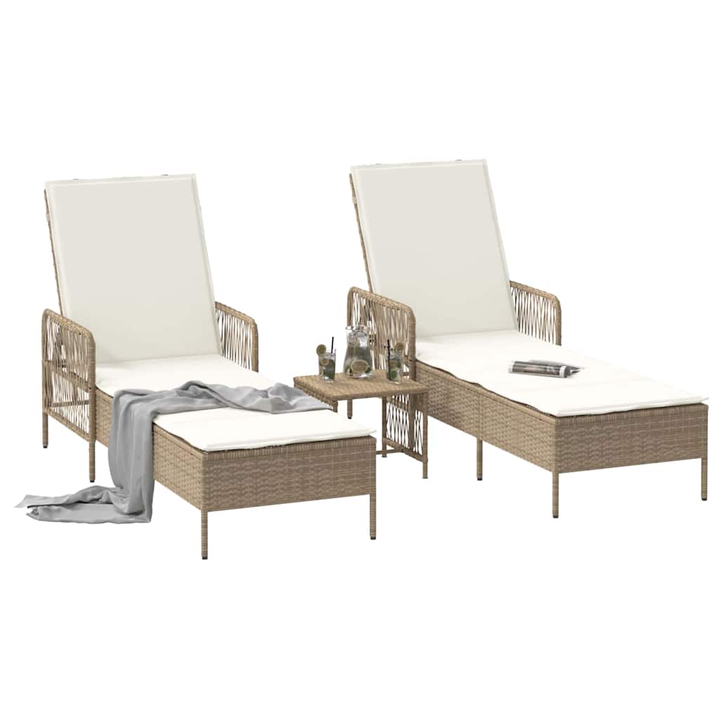 Sun Lounger 3 pcs Beige and Cream White 55 x 200 x 92 cm